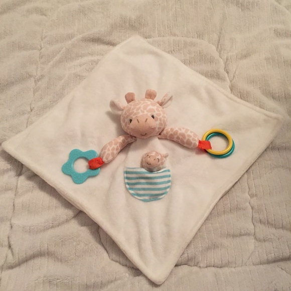 Carter's Giraffe White Tan Baby Plush Security Blanket Lovey Teether Rings - Picture 3 of 7
